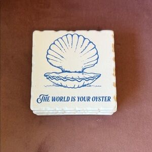 Nautical Cream Coasters with Blue Beach Designs